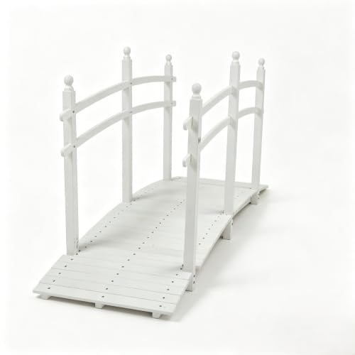 Outvita 7.5 ft Garden Wooden Bridge Arch Stained Finish with Safety Rails Outdoor Footbridge for Backyard Creek Farm, Decorative Pond Bridge - size: 7.5ft-White