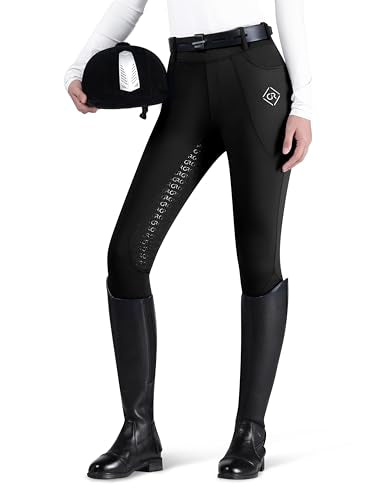 Women's Horse Riding Pants with Full Seat Silicone Grip - color: Black, size: Medium
