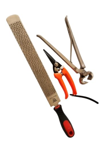 Horse Farrier Hoof Tool Kit (3 Piece) Horse Equine Metal Shears Farriers Hoof Nipper Cutter Handle Knife Stable Supplies Professional Hoof Trimming Tools | Nipper, Shears & Rasp, Professional Grade, Equine Stable Use, Metal Construction, Hoof Cutter Inclu