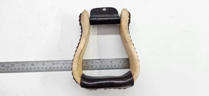 Western Rawhide Covered Horse Riding Stirrups, Pair | Wide Saddle Stirrup, 3" Neck, Leather Wrapped, Equestrian Tack