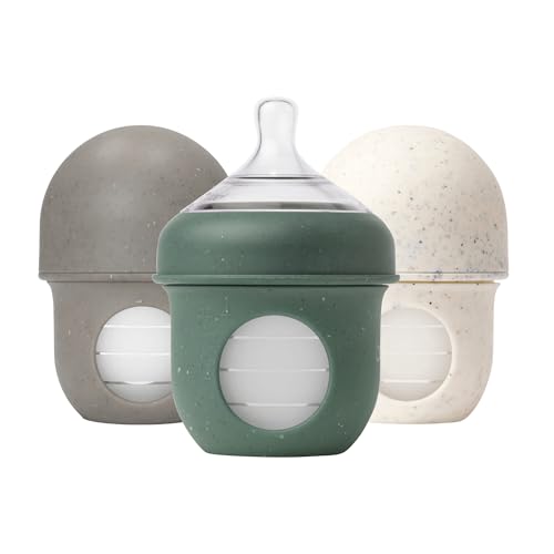 Boon Nursh Silicone Baby Bottles - Green Speckle - 8 Oz - 3 Count | 100% Food-Safe Silicone, Made Without BPA Or PVC, Slow Flow, Air-Free Feeding, Helps Reduce Colic Symptoms, Dishwasher Safe - color: Speckle Green, size: 4 Ounce (3 Count)