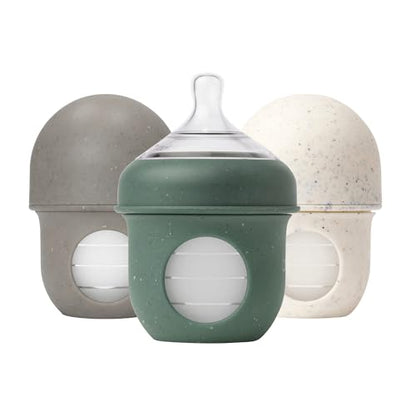 Boon Nursh Silicone Baby Bottles - Green Speckle - 8 Oz - 3 Count | 100% Food-Safe Silicone, Made Without BPA Or PVC, Slow Flow, Air-Free Feeding, Helps Reduce Colic Symptoms, Dishwasher Safe - color: Speckle Green, size: 4 Ounce (3 Count)