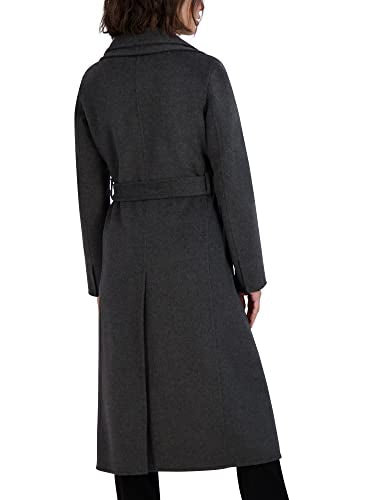 TAHARI Women's Slim Fit Double-faced Soft Wool Blend Wrap Coat With Tie Belt – Long Wool Coat - color: Charcoal, size: Small