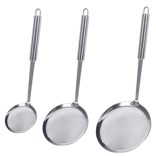 Newness Fine Mesh Skimmer Spoon, Professional 304 Stainless Steel Hot Pot Fat Strainer for Oil Filter Skimming Grease and Foam, Durable Multi-Functional Kitchen Cooking Mesh Food Strainer Ladle-3 Pack - size: 3 Pack