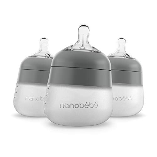 Nanobebe Flexy Silicone Baby Bottle, Anti-Colic, Natural Feel, Non-Collapsing Nipple, Non-Tip Stable Base, Easy to Clean 3-Pack, Gray, 5 oz - color: Grey, style: 5 Ounce 3-Pack