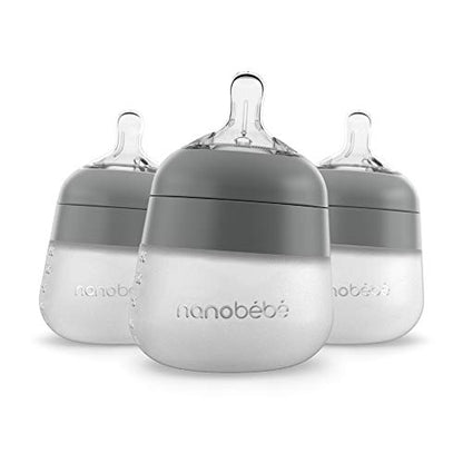 Nanobebe Flexy Silicone Baby Bottle, Anti-Colic, Natural Feel, Non-Collapsing Nipple, Non-Tip Stable Base, Easy to Clean 3-Pack, Gray, 5 oz - color: Grey, style: 5 Ounce 3-Pack