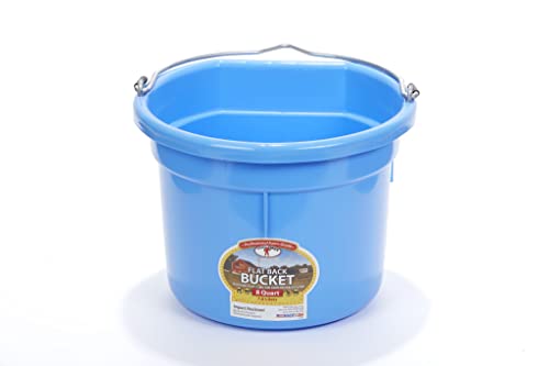 Little Giant® Flat Back Plastic Animal Feed Bucket | Animal Feed Bucket with Metal Handle | Horse Stall Feeding and Watering Supplies (Berry Blue, 8 Quart) - color: Berry Blue, size: 8 Quart