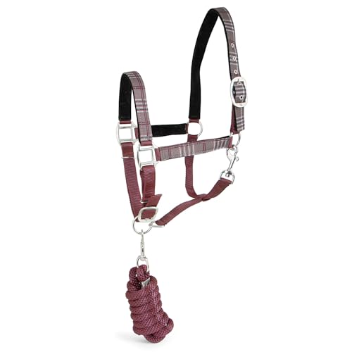 Jeffers Poplar Head Adjustable Padded Nylon Halter & Matching Lead Set with Quick Snap for Horses, Full Size Horse Halter with Padded Noseband & Crown, Equestrian Training Tack for Stable or Ranch Us - color: Espresso and Wine