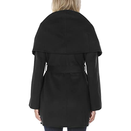 TAHARI Womens Double-faced Luxury Soft Wool Blend Peacoat Removable Belt Wool Coat Oversized Collar - color: Black, size: Large