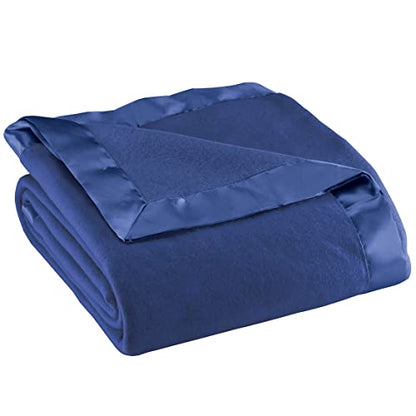 OakRidge Fleece Blanket with Luxurious Satin Binding Edges, Lightweight - color: Navy Blue, size: Twin