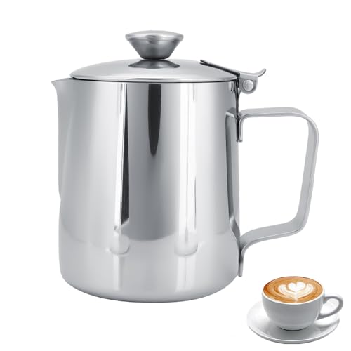 Milk Frothing Pitcher Jug, 33.82oz Milk Frother Cup with Lid, Stainless Steel Coffee Creamer Container Dispenser Cup Mug Milk Steaming Pitcher for Latte Coffee Art (1000ML) - size: 1000ML