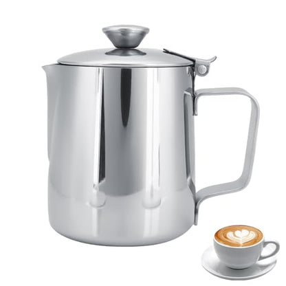 Milk Frothing Pitcher Jug, 33.82oz Milk Frother Cup with Lid, Stainless Steel Coffee Creamer Container Dispenser Cup Mug Milk Steaming Pitcher for Latte Coffee Art (1000ML) - size: 1000ML