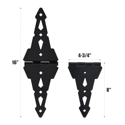 HOME MASTER HARDWARE 8" Heavy Duty Gate Hinges, 6 Pack Strap Hinges, Black | Decorative Door Hinges for Wooden Fences, Barn and Shef, Rotate 270 Degrees, 50LBS Capacity, Included Screws, Steel