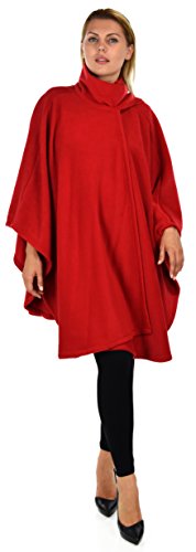 Dare2BStylish Women Poncho Style Fleece Cover Up with Muffler - color: Red