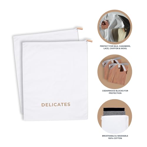 Delicates, Cashmere Wool Sweater Storage Bag Pouch Set with integrated Cedar Wood (Delicates) - style: Delicates
