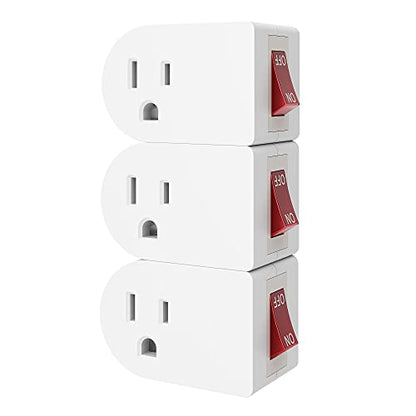Oviitech 3 Pack Grounded Outlet Wall Tap Adapter with On/Off Power Switch，Single Outlet with Switch in White - size: 3