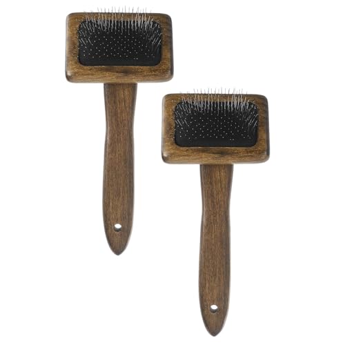 MECCANIXITY 2 Pcs Wool Carder, Hand Carding Brush 2 Small Wooden Pet Grooming Tool for Needle Felting Pet Grooming Weaving Craft Supplies, Black, Brown - style: 2 Small