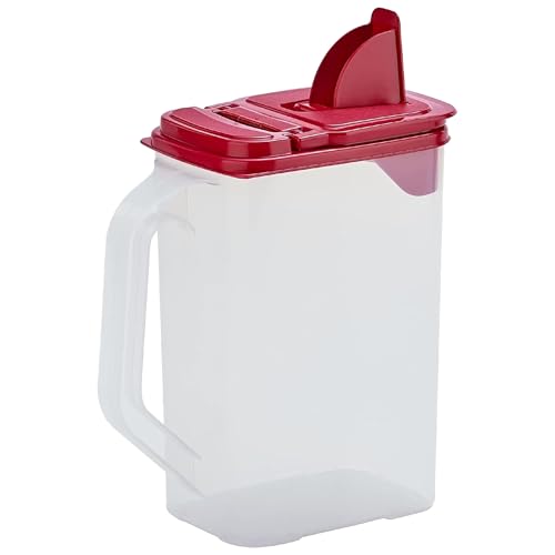 Buddeez Clear Pantry Storage Container, Dry Storage, 4 Quart, Red Lid | Clear container for easy visibility, Easy-grip handle, Easy-pour spout, For flour, sugar, cereal, rice and dry goods - color: Red Lid, size: 4 QT