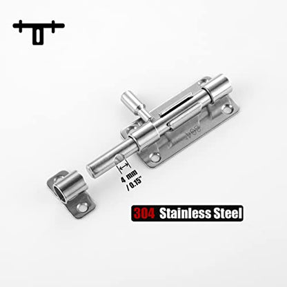 JQK Door Security Slide Latch Lock Barrel Bolt, 304 Stainless Steel Sliding Gate Latches Thickened 1.4mm with Padlock Hole, Silver, 4 Pack HBB120-P4 - color: Silver, size: 4 Pack