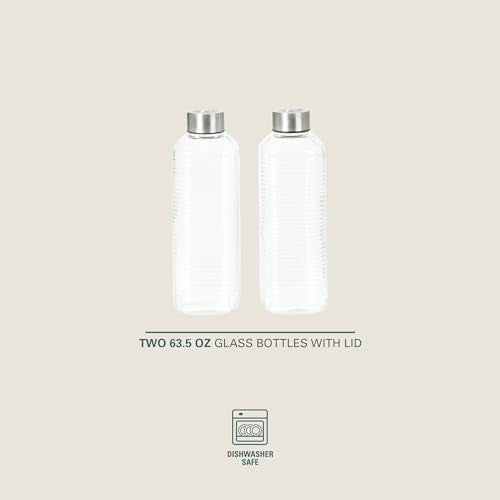 Gibson Home Whistler Peak 2 Pack 64 OZ (1.9 Liters) Large Embossed Reusable Glass Bottles w/Airtight Leakproof Stainless Steel Lid, Pitcher for Water, Milk, Juice - Dishwasher Safe - color: Whistler Peak (64oz), size: 64 Ounces
