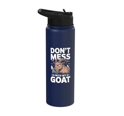 Don´t Mess With My Goat Cute Coat Pygmy Goat Farmer Stainless Steel Insulated Water Bottle - color: Navy Blue