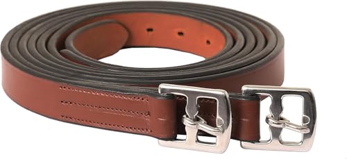 Exion Pre-Stretched English Stirrup Leathers | Non-Stretch Genuine Leather Stirrup Straps for English Saddles | 18 Numbered Holes Stainless Steel Buckles | Pair Black Havana Oak 48 54 58 62 - color: Oak Brown, size: 150 cm / 60"