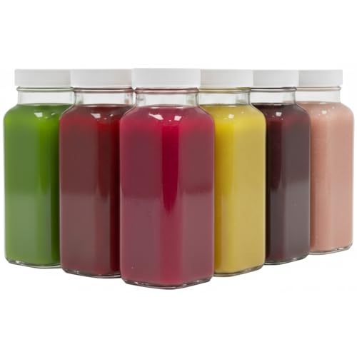 kitchentoolz 8oz Square Glass Juice Shot Bottle with Lid – 6 Pack 8 oz Milk Glass Bottles with Lids for Lunch Box, Airtight Reusable Drinking Jars for Smoothies, Yogurt, Kefir, Juice & Water - color: 8oz, style: 6 Pack