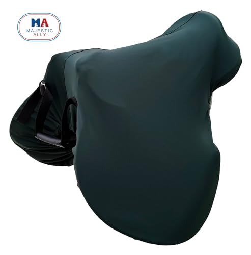 Majestic Ally English Saddle Cover with Adjustable Handle, 4-Way Stretch Spandex/Elastane Fabric, Multiple Colors (Hunter Green) - color: Hunter Green
