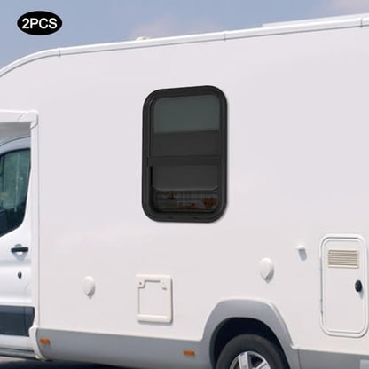 Vertical Sliding Black RV Window for Teardrop, Cargo, Horse Trailer, Marine Camper Window Replacement,15" Wide x 22" Tall, 2 Pack (15"x22") - size: 15"x22"
