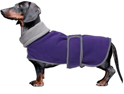 Dachshund Coats Sausage Dog Fleece Coat in Winter Miniature Dachshund Clothes with Hook and Loop Closure high vis Reflective Stripe Safety Purple XS - color: Purple, size: X-Small(Back: 12"-13"in)
