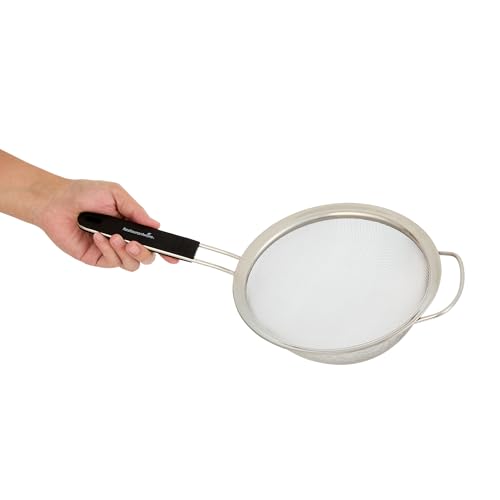 Restaurantware Fine Mesh Strainer 1 Count 15" x 7.8" x 3" with Silicone Handle Stainless Steel Extra Fine Mesh Strainer Heat-Resistant Handle Dishwasher-Safe for Rice, Quinoa, Pasta - size: Standard, Extra Fine Mesh-7 3/4"