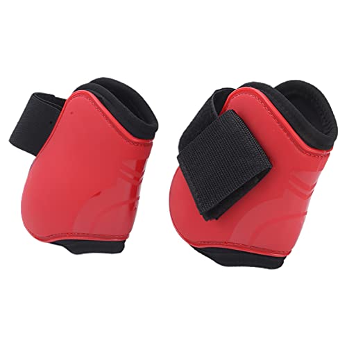 Horse Tendon Boots for Riding and Jumping, PU Shell Protectors with Elastic Neoprene, Nylon Fastener, Red Front and Hind Boots to Prevent Leg Injuries - size: A pair of hind legs