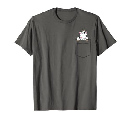 Goat in The Pocket Farm Animal Cute Pocket Goat T-Shirt - color: Asphalt Grey, size: Medium