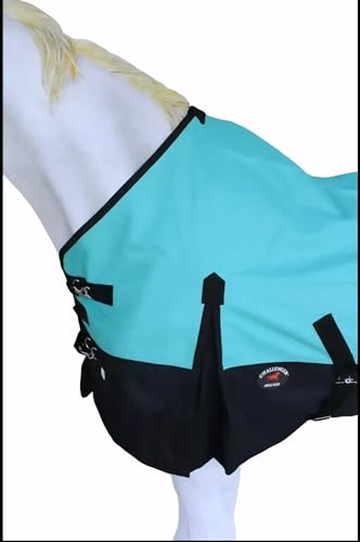 CHALLENGER 1200D Turnout Waterproof Rain Light-Weight Sheet Horse Blanket - color: Turquoise/Black, size: 64"