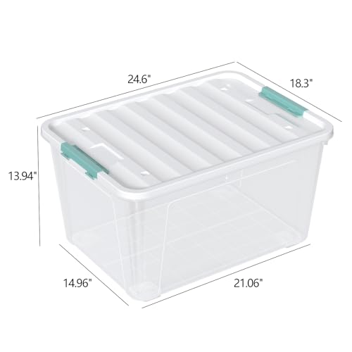 4 Pack 85 Quart Large Latching Storage Box Bin with Wheels, Clear - size: 85 Qt