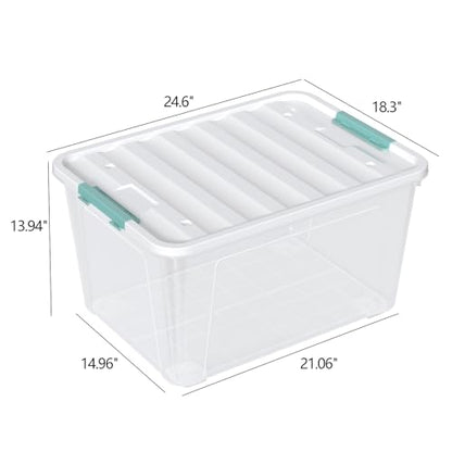 4 Pack 85 Quart Large Latching Storage Box Bin with Wheels, Clear - size: 85 Qt