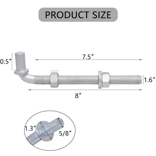 4Pcs 8inch J-Bolt Post Gate Hinge, Heavy Duty J-Bolt Gate Hinge with 5/8" Male Hinge Pin for Farm Gate Hardware, Gate Hinges for Metal Gates Nuts & Washers Included