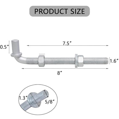 4Pcs 8inch J-Bolt Post Gate Hinge, Heavy Duty J-Bolt Gate Hinge with 5/8" Male Hinge Pin for Farm Gate Hardware, Gate Hinges for Metal Gates Nuts & Washers Included