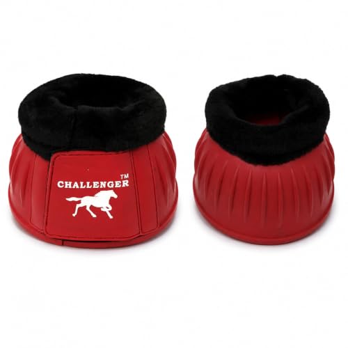 CHALLENGER Horse Training Ribbed Rubber Hoof Impact Overreach Protection Fleece Lined Bell Boots 41HI01 - color: Red, size: Medium