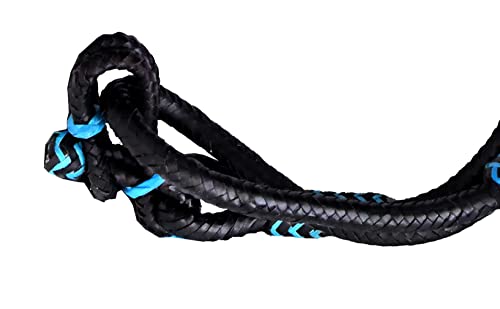 Black Rope with Turquoise Knots Raw Hide Leather Horse Tack Hand-Braided Romal Romel Reins Hand Carved Leather Popper Ranch Rope/RopeReins-8.5 Ft, 52' Romel