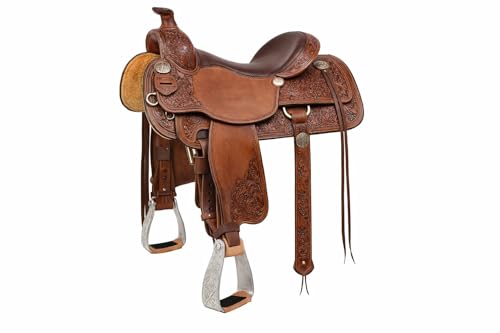 Horse Western Saddle Aluminum Engraved Roper Angled Slanted Stirrups 51228