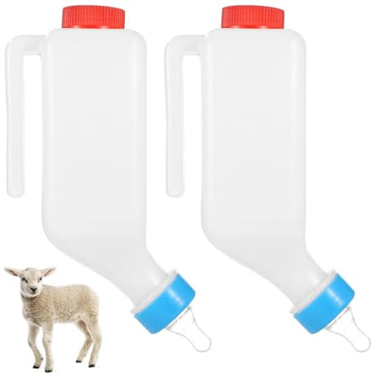 2 PCS 27 oz Lamb Feeding Bottles, Thickened Goat Milk Feeders with Hanging Handle and Silicone Pacifier, Hang Upside Down Nursing Bottle with Scale for Goat, Lamb, Fawn, Piglet, Kitten, Puppy
