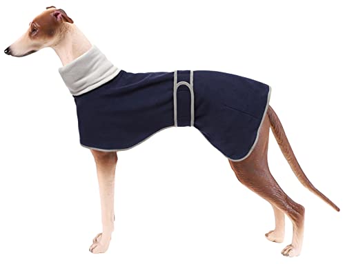 Greyhounds Lurchers Whippets Dog Coats with Reflective Stripe Dog Winter Coat Jacket Fleece Adjustable Band - Navy - S - color: Navy, size: Small (Length: 20"-21.5")