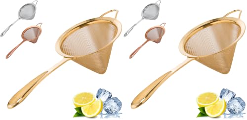 A Bar Above Gold Fine Mesh Cocktail Strainer, 304 Stainless Steel Conical Sieve, Elegant Bartender Tool with Ergonomic Handle for Tea, Coffee, Mixology, Culinary Use, and Double-Straining (Pack of 2) - color: Gold, size: Regular (Pack of 2)