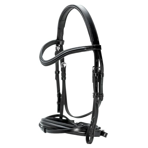 Jeffers Uniquely English Leather Horse Bridle with Reins, Padded Crown, Adjustable Noseband, English Bridle Tack for Hunter, Jumping, Dressage, Riding - size: Cob