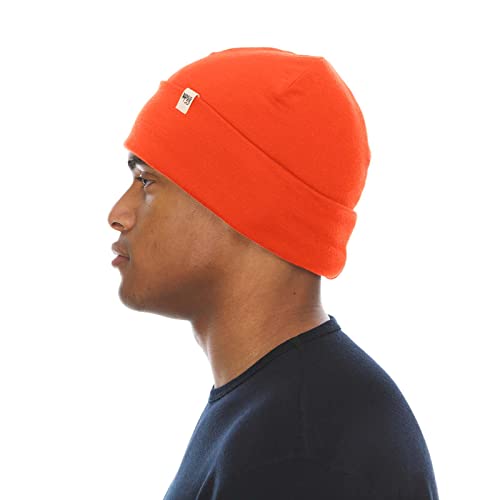 100% Merino Wool Cuff Beanie - Mens & Womens Warm Winter Hat - Watch Cap - Toque - Novelty Beanie - One Size Fits Most - color: Blaze Orange