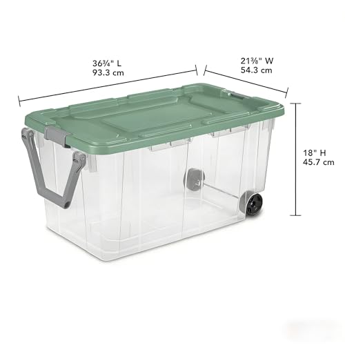 160 Quart Durable Clear Storage Container with Latch Lid and Pull Handle, Light Green, 2 Pack