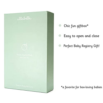 Ullabelle 3 Piece Wooden Baby Hair Brush and Comb Set for Newborns & Toddlers in Chic Gift Box - Ultra Soft Natural Goat Hair and Wood Baby Brush Set Prevents Cradle Cap - Perfect Registry Gift (Sage) - color: Sage