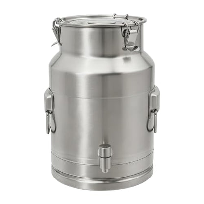 15L/4Gal Milk Can with Spigot, Water Beverage Dispenser Pail | Food Grade Bulk Storage Container, Commercial Liquid Dispenser with 3 Clips for Milk Wine Water Oil