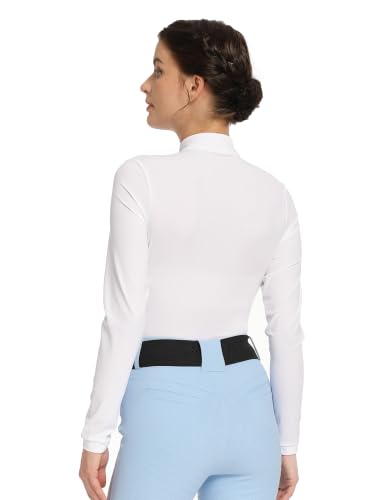 Harrison Howard Women’s Equestrian Riding Shirt, UPF 50+ Quarter Zip Breathable Horse Riding Top, Quick Dry Schooling Shirt - color: White, size: Small